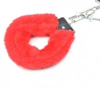 Fur Hand Cuffs Light Weight Red